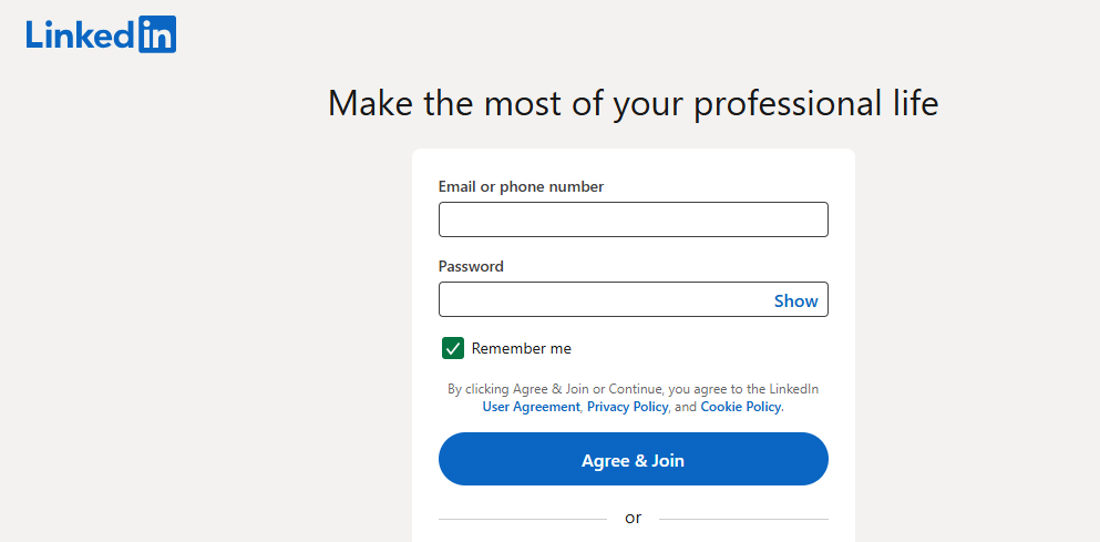"Signup page showing how to create a profile on LinkedIn profile and how to create a LinkedIn profile for beginners."