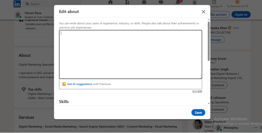 Instruction on how to write a strong LinkedIn bio, explaining how to create profile on LinkedIn profile and how to create a LinkedIn profile.